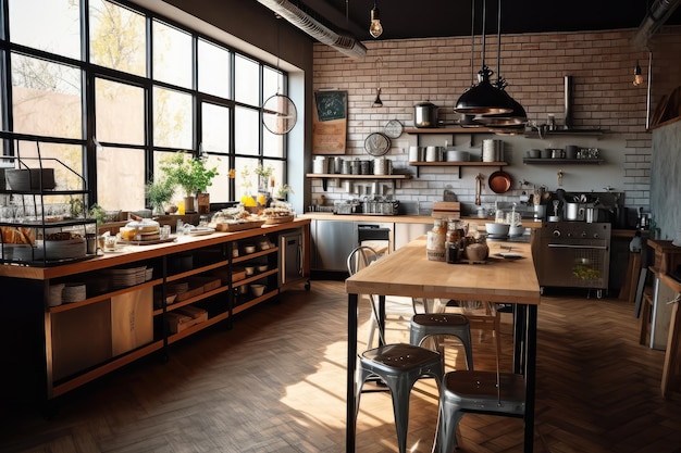 Innenküche im Mini-Café, professionelle Food-Fotografie, KI-generiert