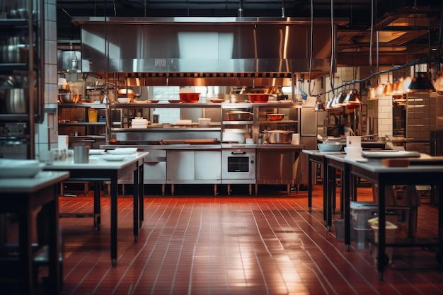 Innenraum der modernen Küche eines Restaurants mit Edelstahlgeräten