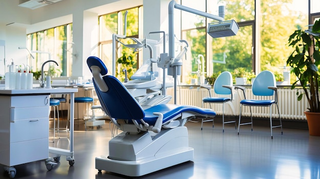 Innenraum der Zahnklinik mit moderner Ausrüstung, hygienischer Umgebung und medizinischen Werkzeugen