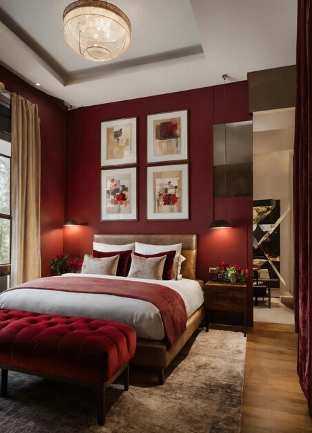 Innenraum des klassischen Schlafzimmers bequemes King-Size-Bett ai generativ