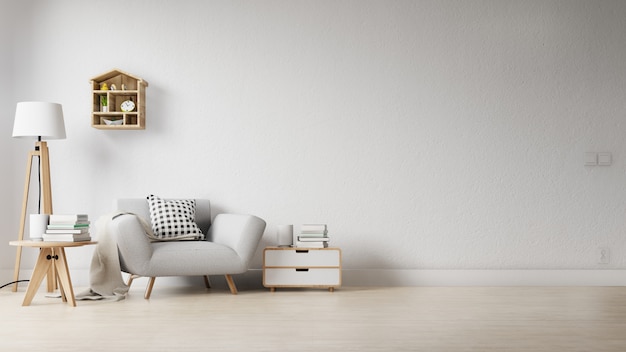 Innenraum des Wohnzimmers mit farbenfrohem weißen Sofa