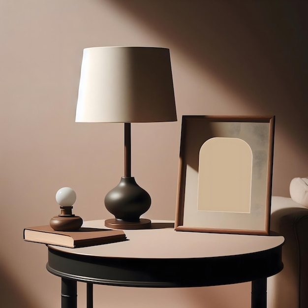 Innenraum des Wohnzimmers mit Lampe und Bildrahmen 3D-Rendering