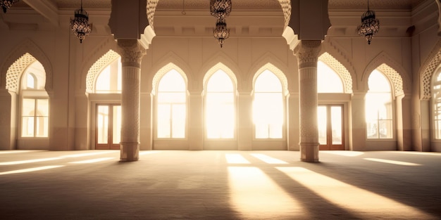 Innenraum einer wunderschönen islamischen Moschee mit reich verziertem Torbogen