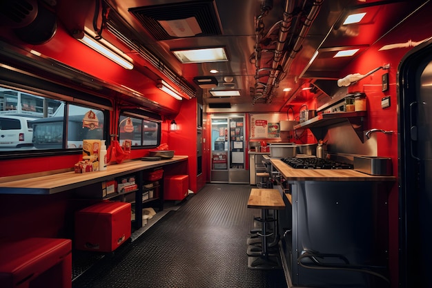 Innenraum eines Fast-Food-Trucks
