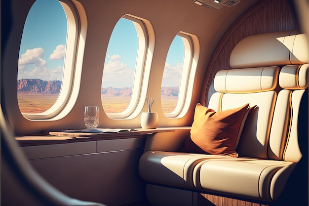 Innenraum eines luxuriösen Privatjets mit Ledersitzen Generative Ai