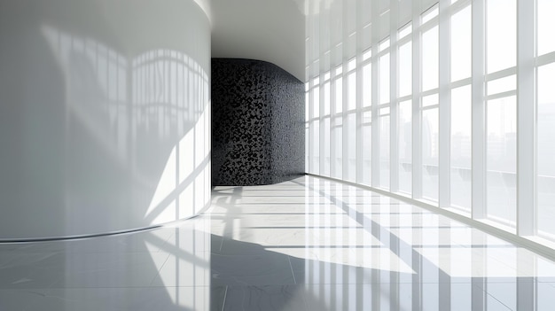 Innenraum eines modernen Büros mit weißen Wänden und einem großen Fenster 3D-Rendering