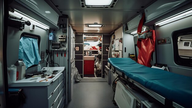 Foto innenraum eines notfallfahrzeugs modernes krankenwagen-modell mit niemandem