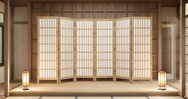 Innenraum leeres Zimmer und Tatami-Matten Bodenzimmer japanischer Stil