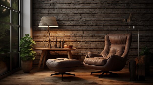 Innenraum mit Kronensessel und Couchtisch 3D-Rendering