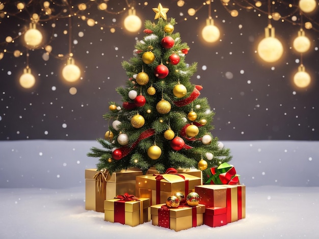 Innenraum Weihnachtsmagie leuchtender Baum Kamin und Geschenke