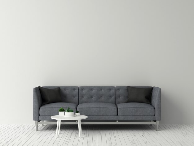 Innenwand-Modell mit Grey Sofa und Dekorationen