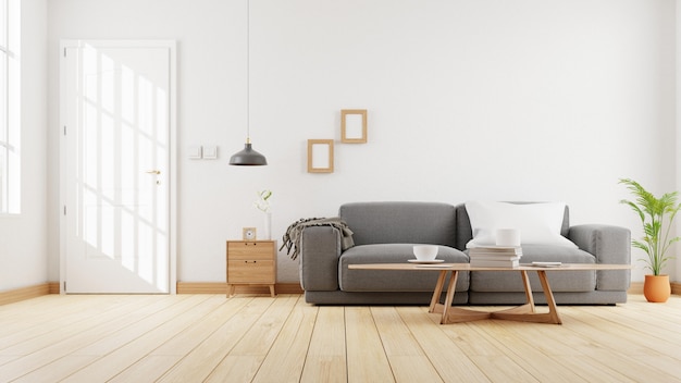 Innenwohnzimmer mit grauem Sofa