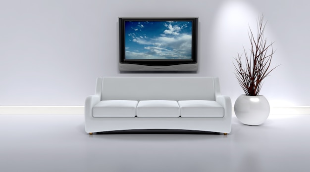 Innenwohnzimmer mit Möbeln und Fernsehapparat