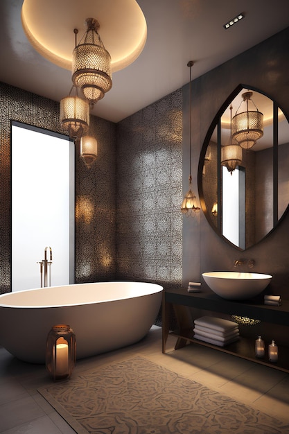 Innere Badezimmer im marokkanischen Stil in einem Luxushaus