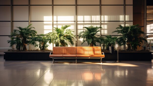 Innerhalb der Lobby des Flughafengebäudes mit Sitzbänken am internationalen Flughafen