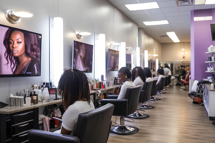 Foto innerhalb des salons nageltechniker an verschiedenen stationen