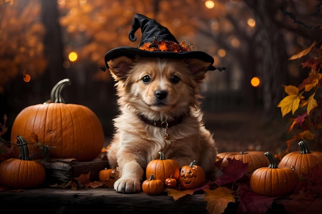 Innocencia y Encanto Escena fotorrealista de Halloween con un adorable cachorro