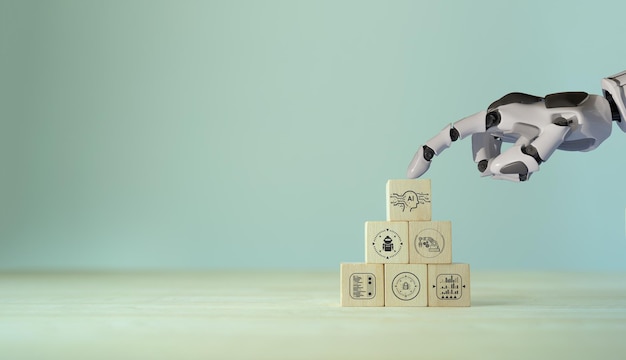 La innovación de la inteligencia artificial (IA) la adopción y el trabajo de la IA con el aprendizaje cerebral digital el procesamiento de información de análisis de grandes datos la mente electrónica el concepto de aprendizaje automático profundo de Neuronet