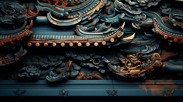Innovador templo de techo tradicional asiático de vibrante innovador artístico Foto