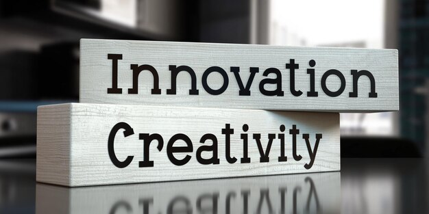 Innovationskreativitätswörter auf Holzblöcken 3D-Illustration