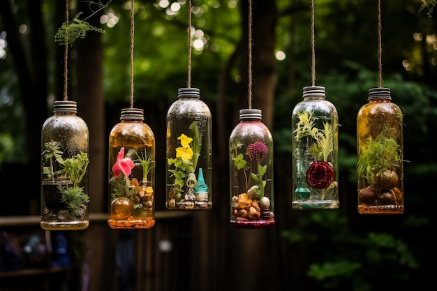 Innovative DIY Garden Venture Upcycled-Kreationen aus alten Flaschen und Dosen AI