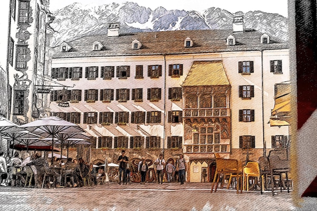 Innsbruck Austira Farbbleistiftlandschaft