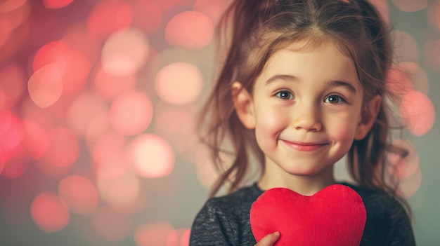 Foto la inocencia cautivadora un encuentro caprichoso entre una niña y un corazón escarlata