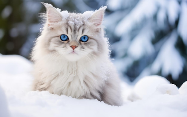 La inocente aventura en la nieve del gatito peludo