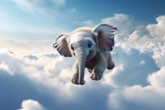 Inocente bebé elefante en las nubes Lindo amor animal Generar Ai