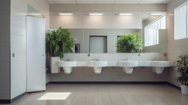 inodoro público vacío con un lavabo y espejo que hace hincapié en la limpieza y los estándares de higiene perfecto para mostrar el estado prístino de las instalaciones de baños públicos
