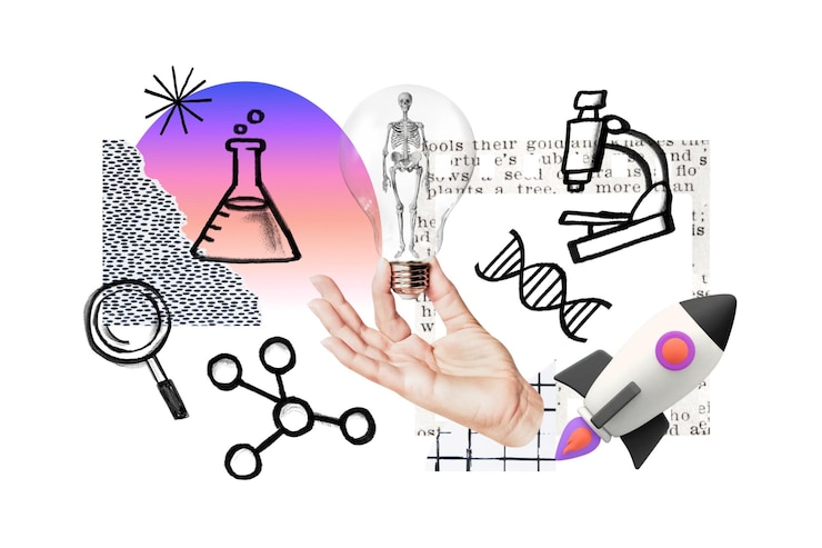 Foto inovação científica png ciência doodle remix fundo transparente