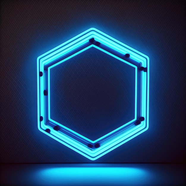 Inovação da moldura de borda hexagonal com efeitos de luz neon azul