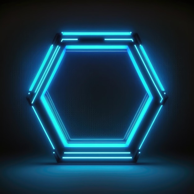 Inovação da moldura de borda hexagonal com efeitos de luz neon azul
