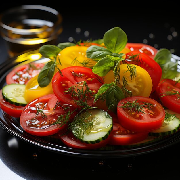 Foto insalata di pomodori salada de tomate fresco com cebolas, manjericão e azeite de oliva culinária