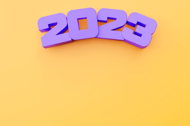 Inscrição de ilustração 3D 2023 em um fundo amarelo Variabilidade dos anos Ilustração do símbolo do ano novo