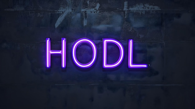 Foto inscrição de néon hodl em parede escura