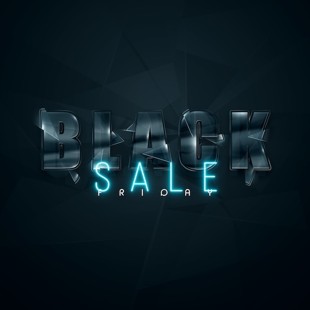 Inscrição de vidro preto black friday em um fundo preto. folheto de liquidação, design moderno de estilo de revista cartaz de queda de preço de descontos. 3d ilustração 3d render cópia espaço