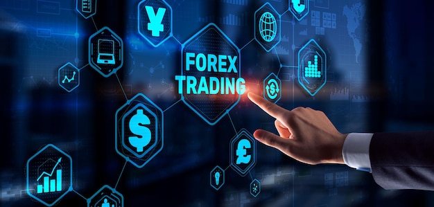 Inscrição Forex Trading no conceito de mercado de ações de negócios de tela virtual