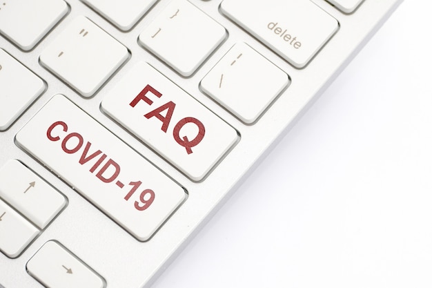 Inscrição no teclado FAQ e COVID-19.