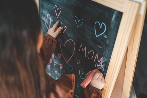 Inscripción amo a mamá en el tablero