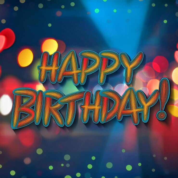 Foto inscripción de felicitación feliz cumpleaños en un fondo oscuro borroso
