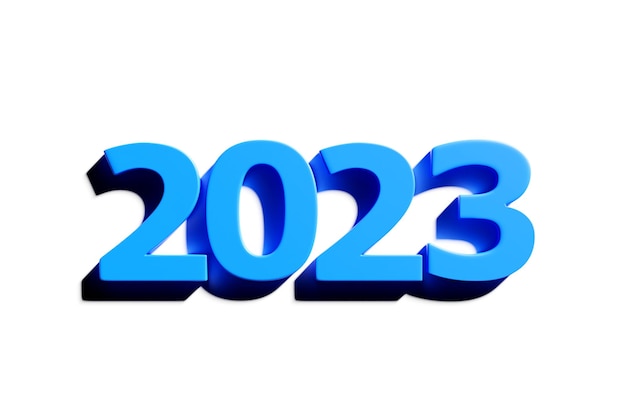 Inscripción de ilustración 3D 2023 sobre un fondo blanco Cambiabilidad de años Ilustración del símbolo del año nuevo