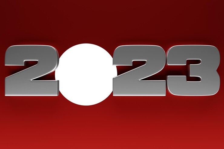 Foto inscripción de ilustración 3d 2023 sobre un fondo rojo cambiabilidad de años ilustración del símbolo del año nuevo
