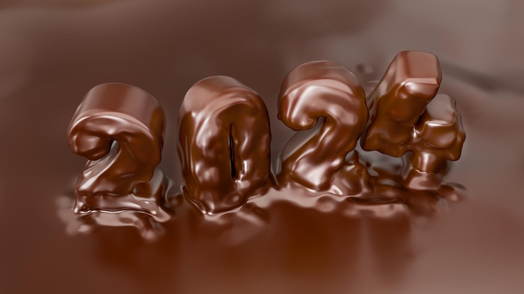 Foto la inscripción de renderización 3d 2024 está hecha de chocolate derretido