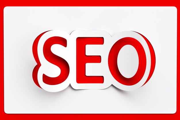 Inscripción SEO cortada de papel renderizado en 3D