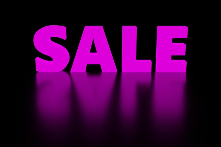 Foto inscripción venta en podio negro suave luz suave fondo 3d renderizado