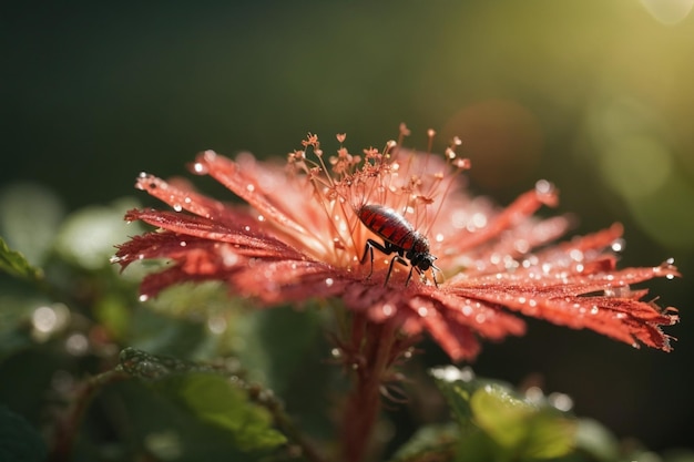 un insecto atrapado por una planta de drosera húmeda cuando el clima es muy soleado macro estético
