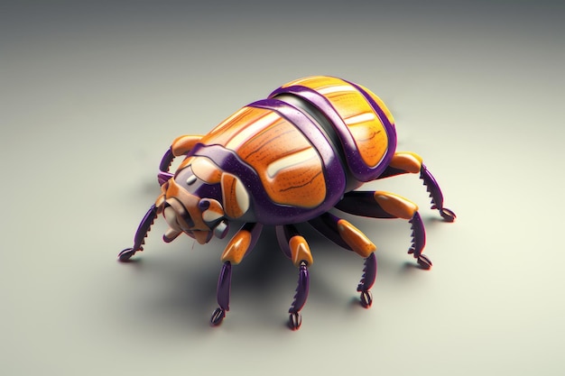 Un insecto con un cuerpo morado y naranja y el cuerpo está hecho de un escarabajo.