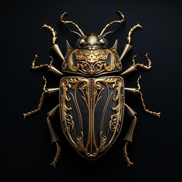 Foto un insecto dorado con diseños ornamentados en la espalda
