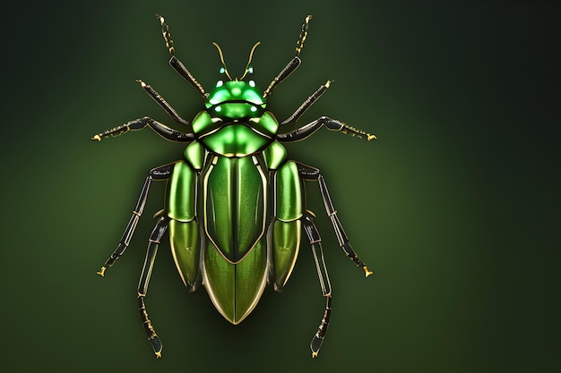 Foto insecto-escarabajo verde sobre um fundo verde ai imagem generativa